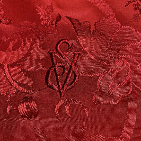 VTG Victoria's Secret Monogramed Red Floral Satin Gown PJ's Women's M Gold Label - Picture 6 of 12